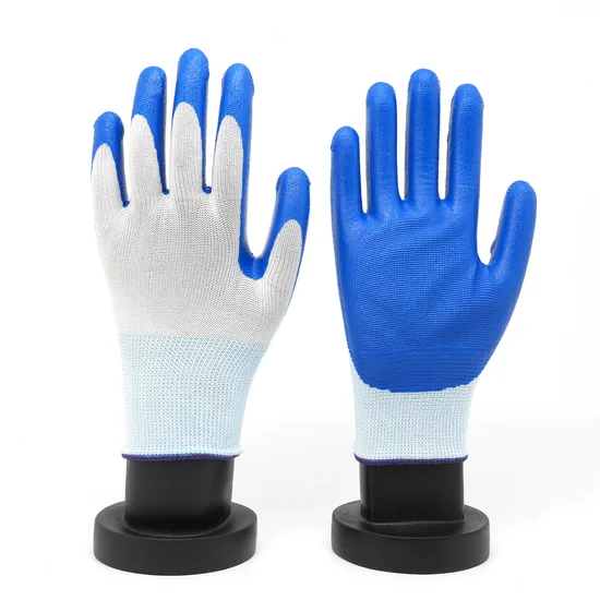 Polyester Blue Nitrile Coated Construction Hand Safety Nylon Gloves 