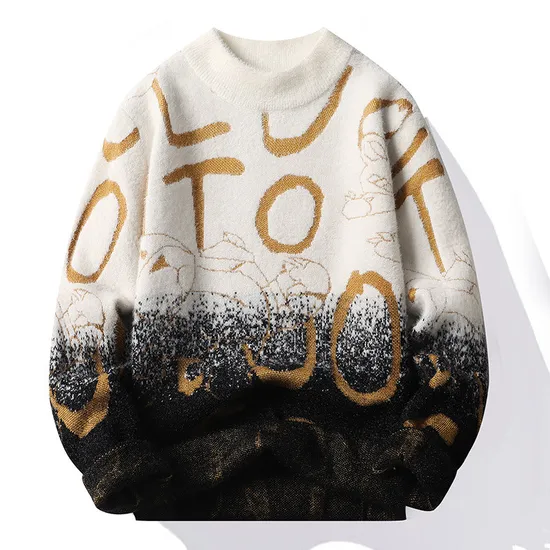 Nnr Men Fashion Knitted Sweater with Long Sleeve Round Neck Embroidered 