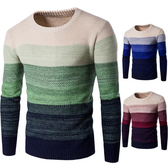 Wholesale Long Sleeve Knit Striped Color Blocking Men′s Sweaters 